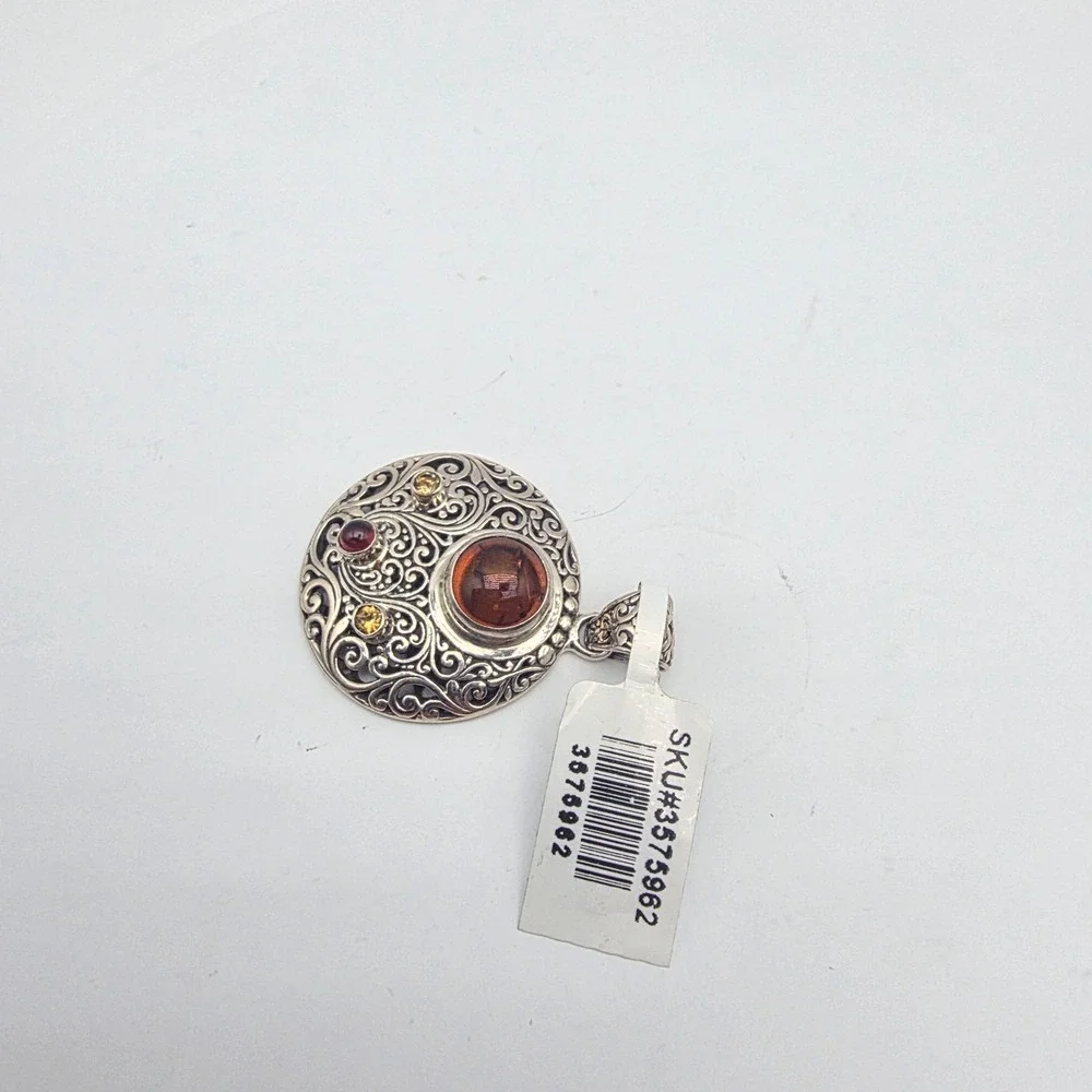 New Djoy Amber Garnet Bali Sterling Silver Filigree 1.7